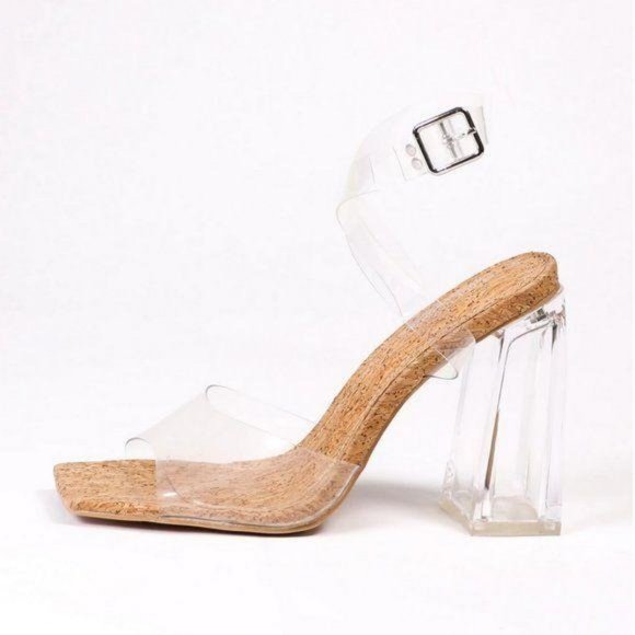 Ankle Strap Clear Block Heels - Picture 2 of 5